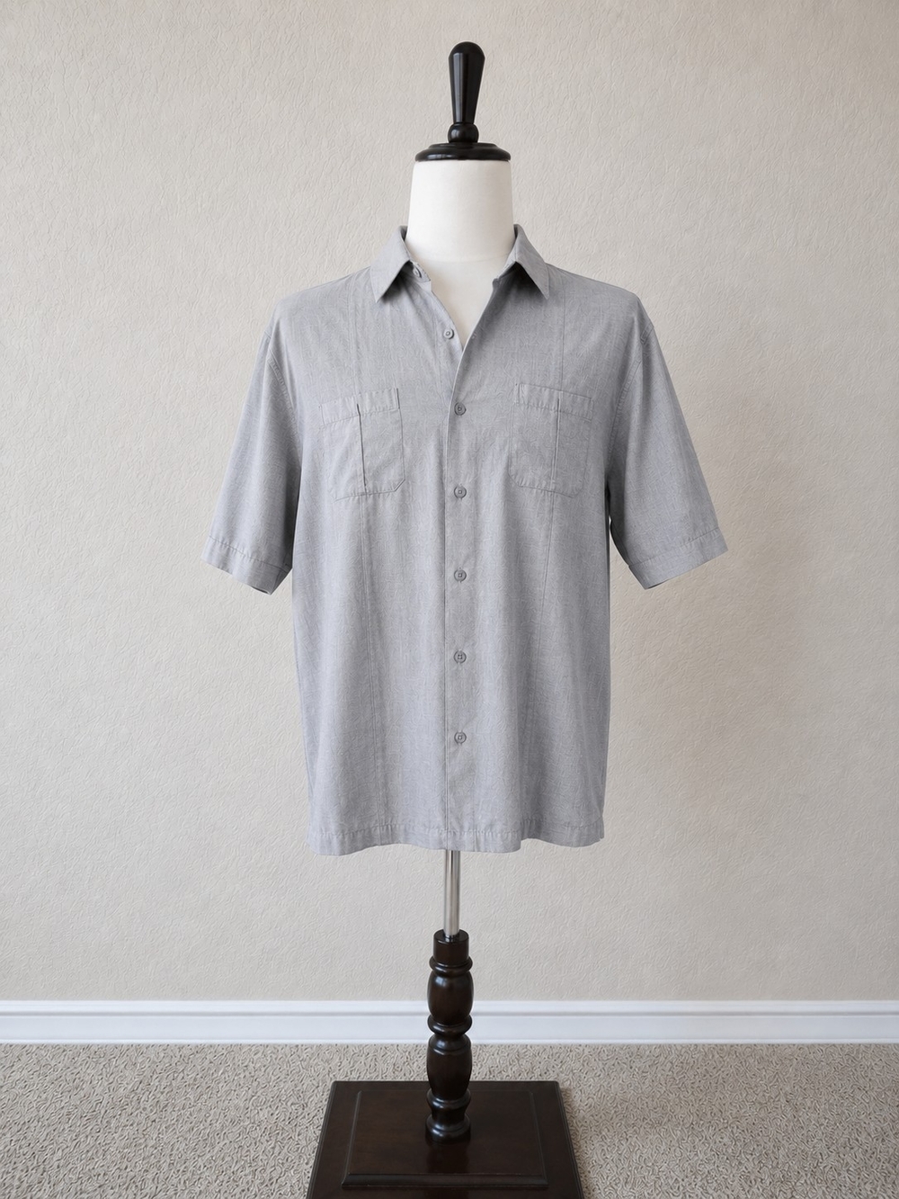 Cubavera Men's Casual Button-Down Shirt in Light Gray XL
